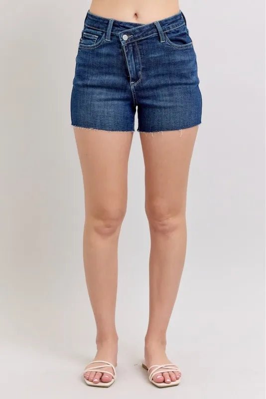 Judy Blue High Waist Criss - Cross Waistband Denim Shorts - Bitsy Gypsy Boutique