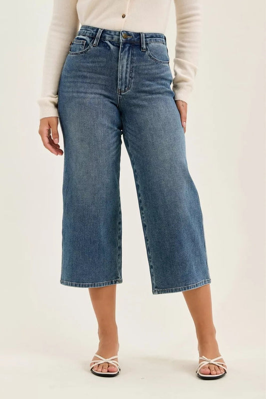 Judy Blue High Waist "Dottie" Wide Crop Md Quarry Fade Jeans - Bitsy Gypsy Boutique