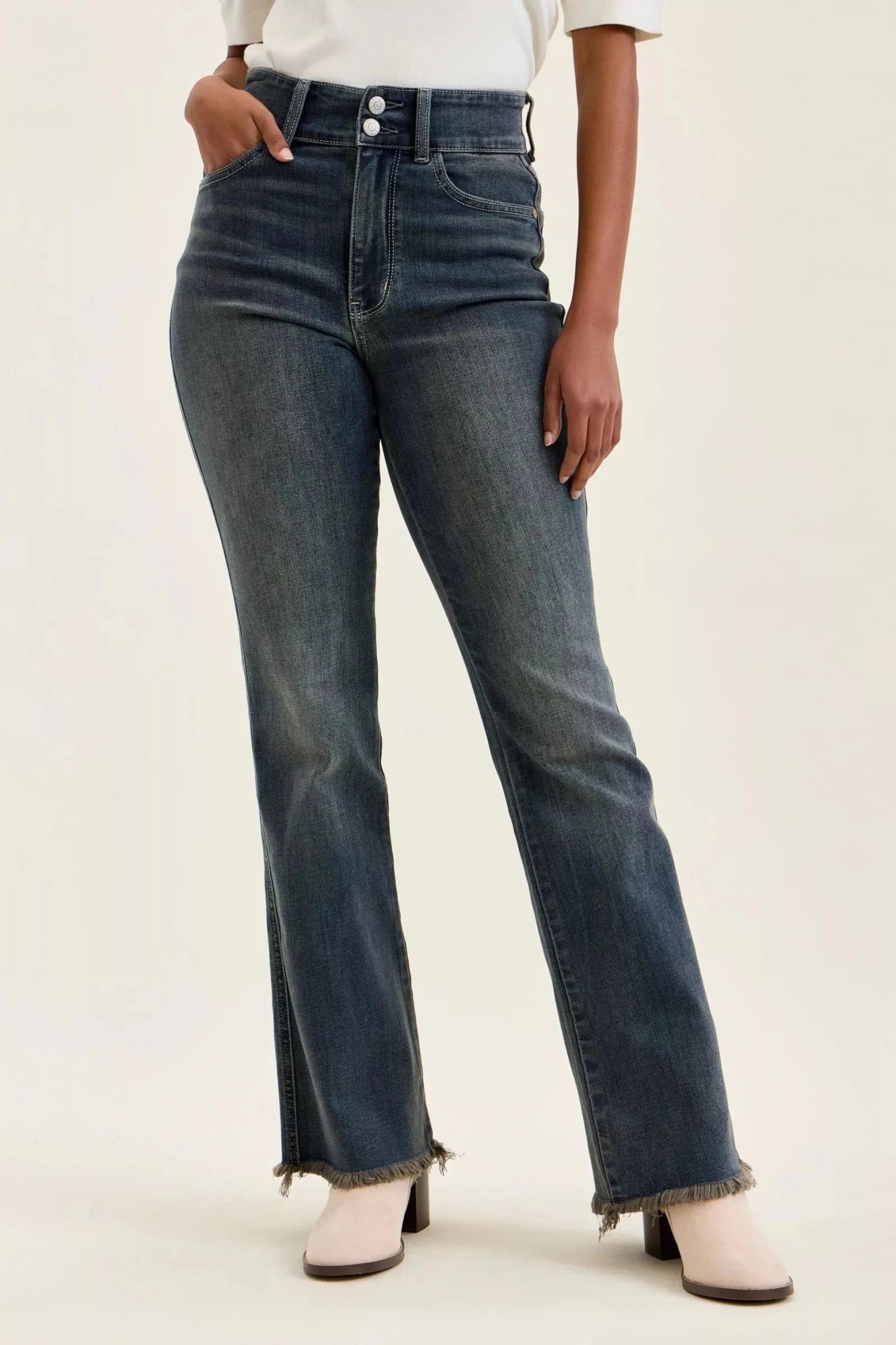 Judy Blue High Waist Double Button Frayed Hem Jeans - Bitsy Gypsy Boutique