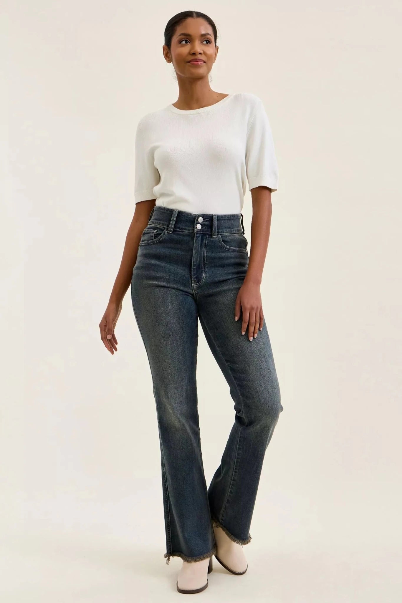 Judy Blue High Waist Double Button Frayed Hem Jeans - Bitsy Gypsy Boutique