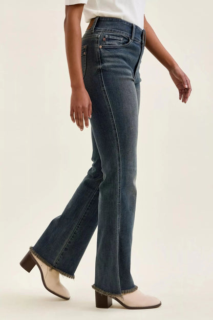 Judy Blue High Waist Double Button Frayed Hem Jeans - Bitsy Gypsy Boutique