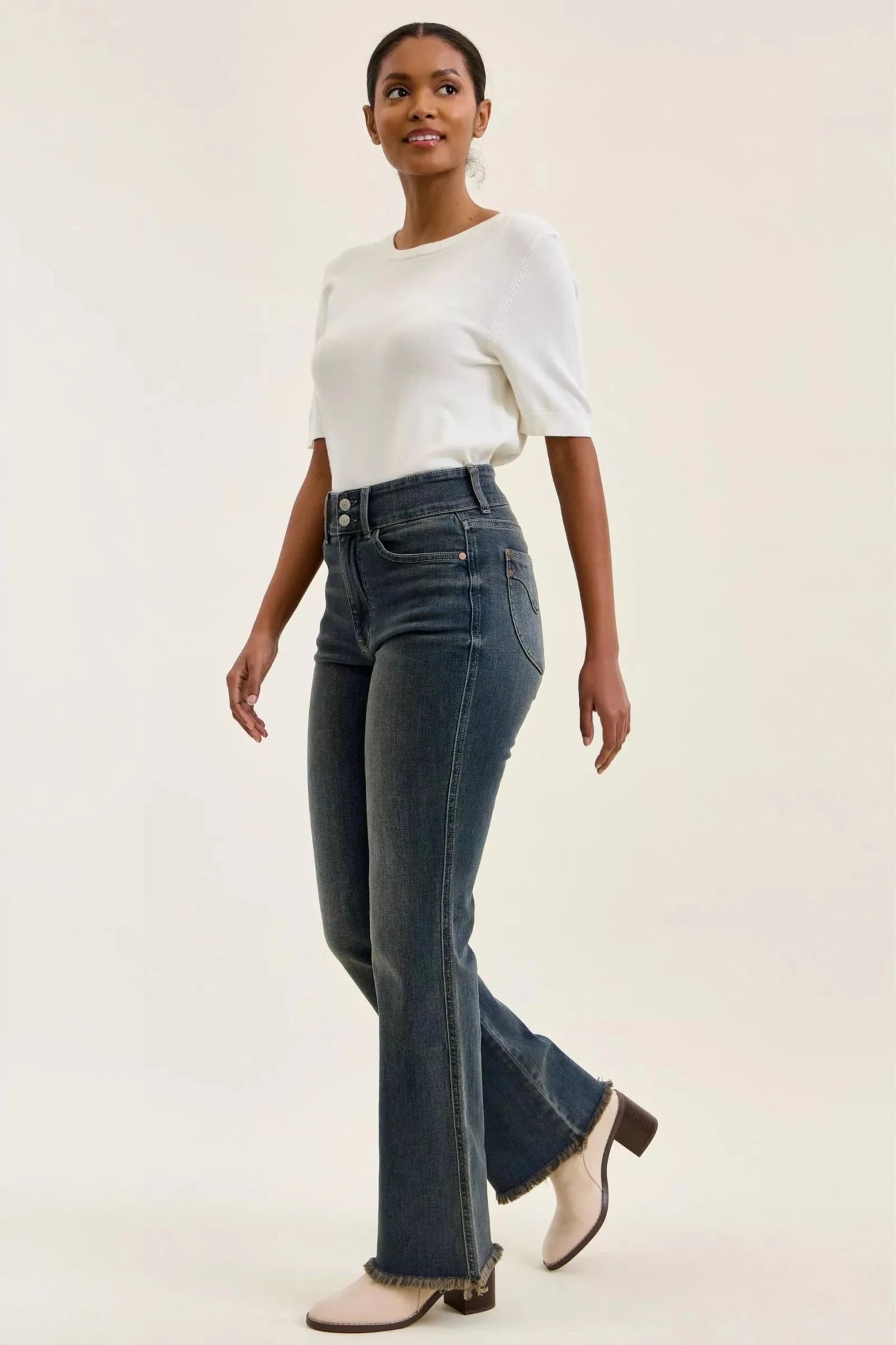 Judy Blue High Waist Double Button Frayed Hem Jeans - Bitsy Gypsy Boutique