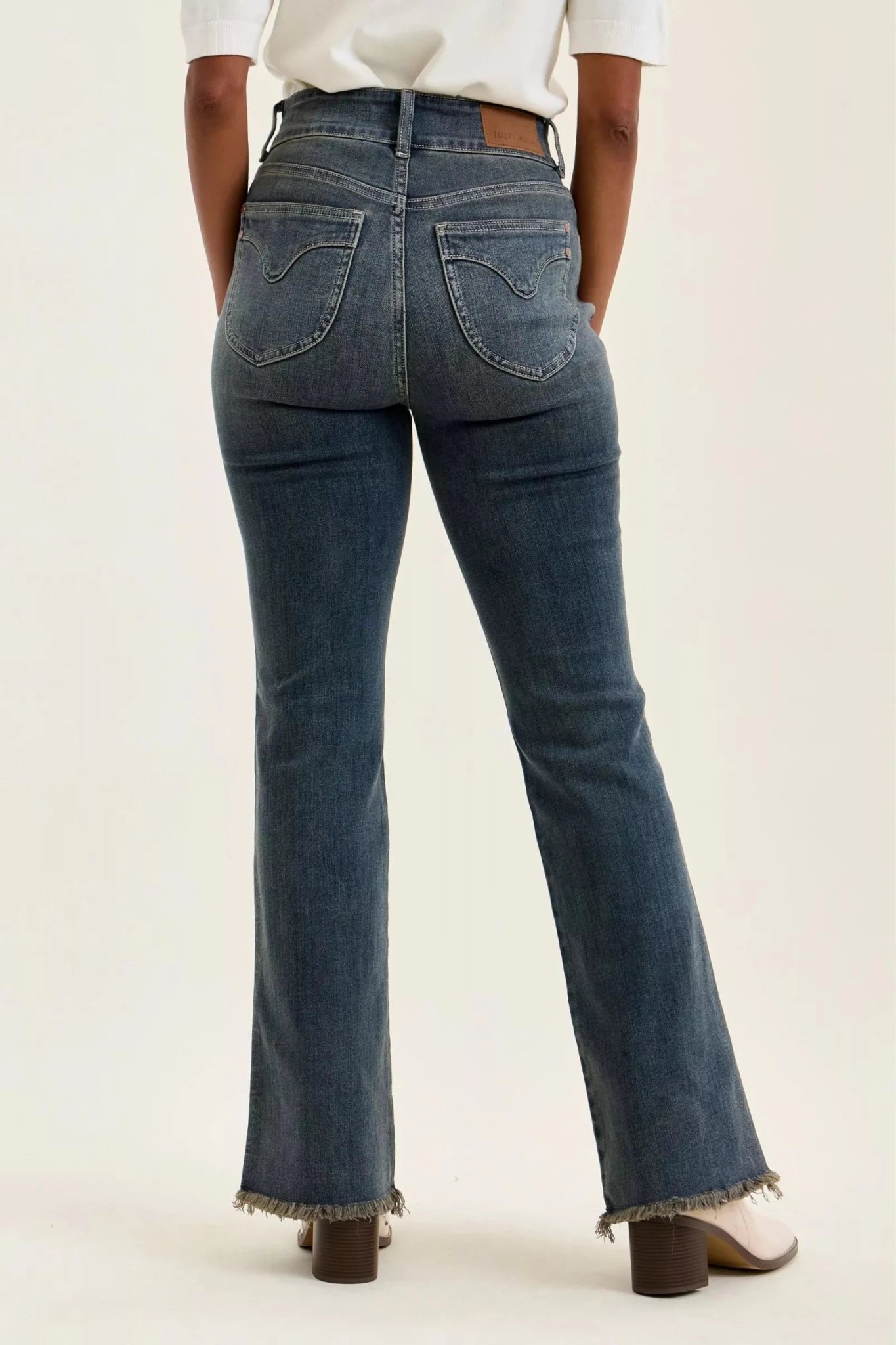 Judy Blue High Waist Double Button Frayed Hem Jeans - Bitsy Gypsy Boutique