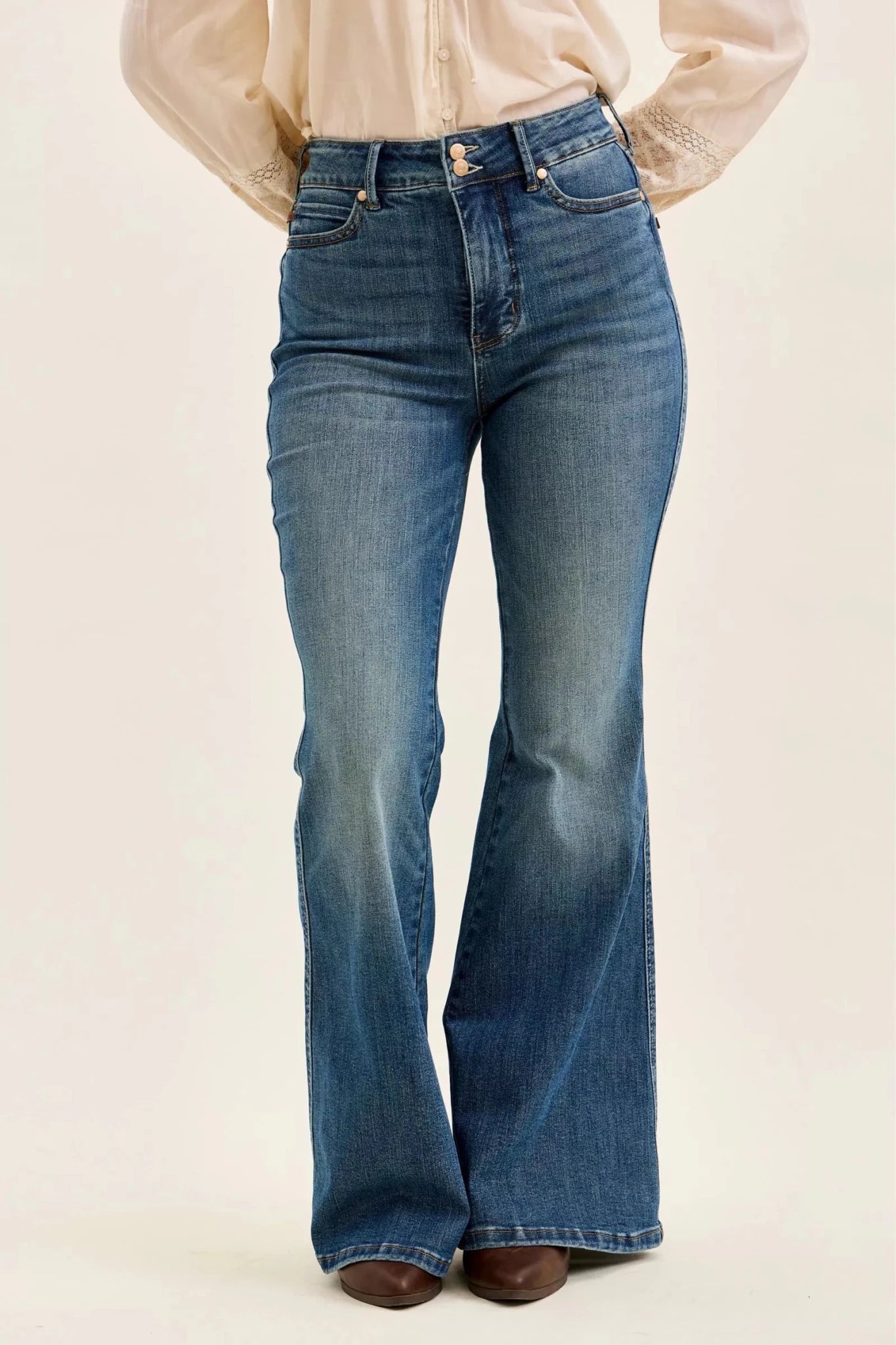 Judy Blue High Waist Double Button Tummy Control Flare Jeans - Bitsy Gypsy Boutique