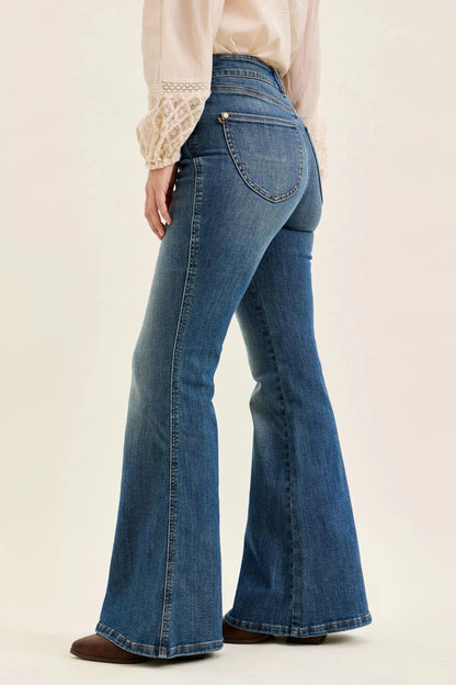 Judy Blue High Waist Double Button Tummy Control Flare Jeans - Bitsy Gypsy Boutique