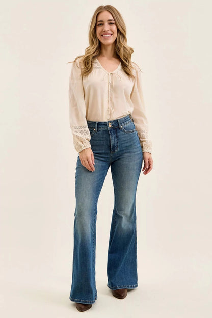 Judy Blue High Waist Double Button Tummy Control Flare Jeans - Bitsy Gypsy Boutique