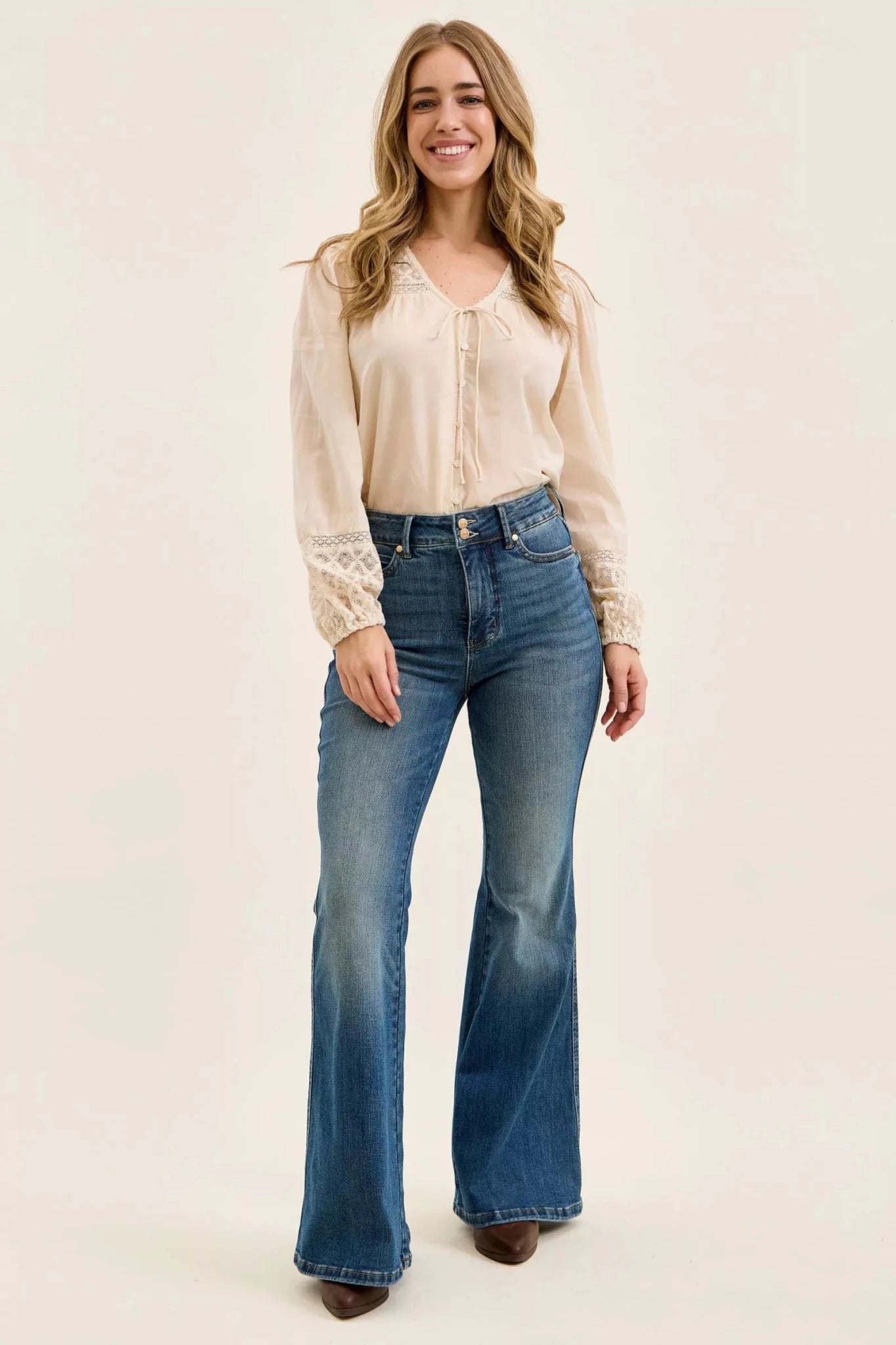 Judy Blue High Waist Double Button Tummy Control Flare Jeans - Bitsy Gypsy Boutique