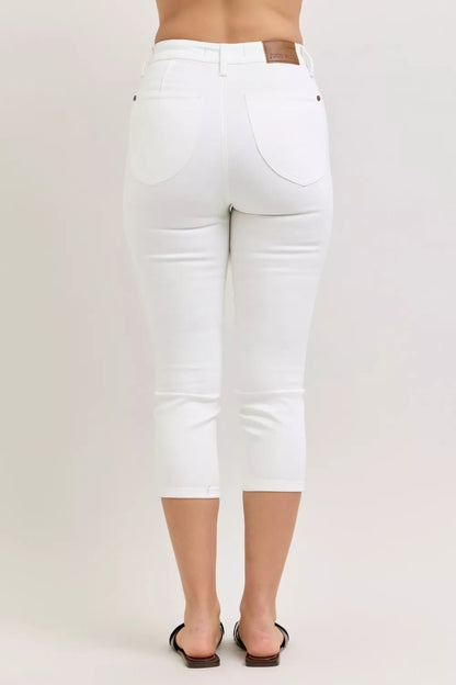 Judy Blue High Waist Extended Waistband Capri Pants with Spade Pockets - Bitsy Gypsy Boutique