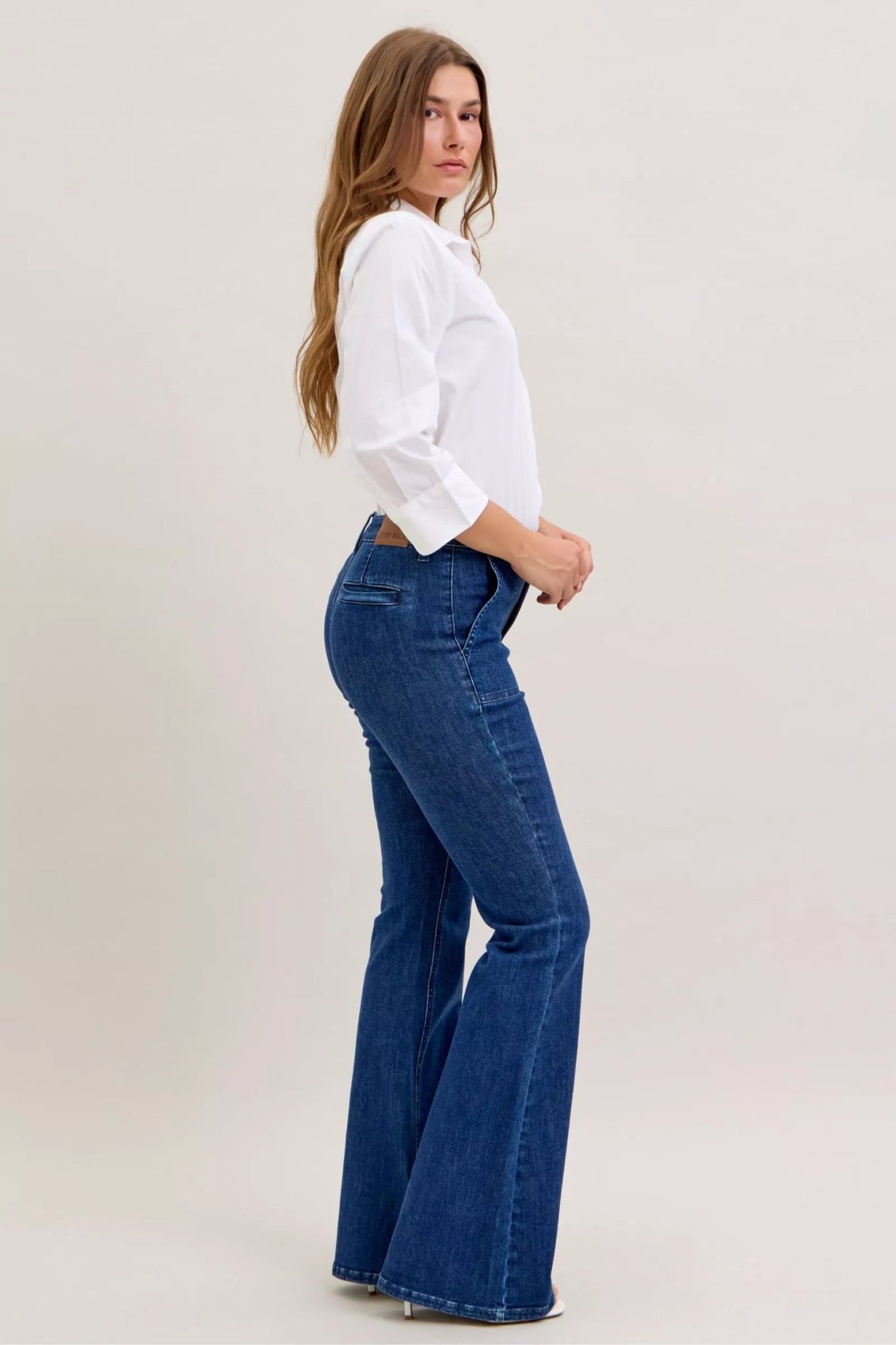 Judy Blue High Waist Flare Jeans with Front Patch Pockets - Bitsy Gypsy Boutique