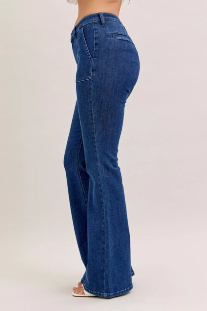 Judy Blue High Waist Flare Jeans with Front Patch Pockets - Bitsy Gypsy Boutique