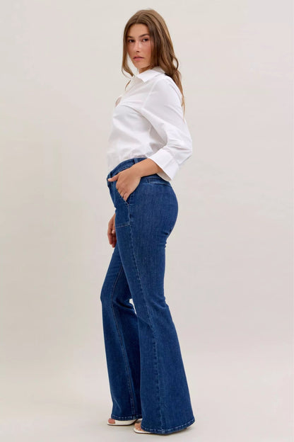 Judy Blue High Waist Flare Jeans with Front Patch Pockets - Bitsy Gypsy Boutique