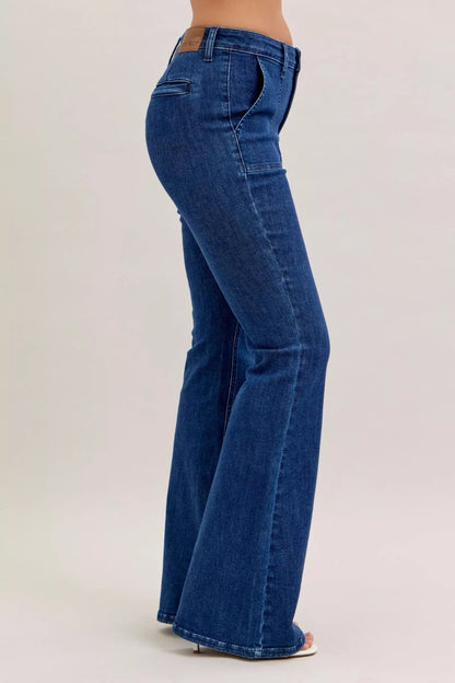 Judy Blue High Waist Flare Jeans with Front Patch Pockets - Bitsy Gypsy Boutique