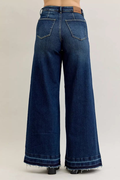Judy Blue High Waist Palazzo Jeans with Front Patch Pockets - Bitsy Gypsy Boutique