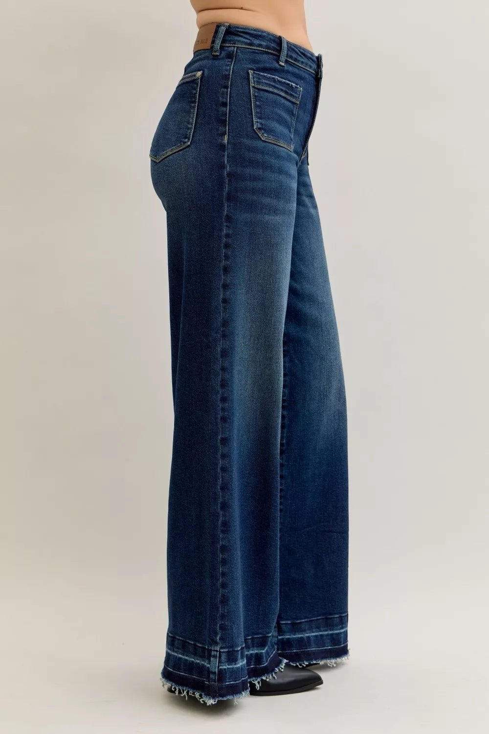 Judy Blue High Waist Palazzo Jeans with Front Patch Pockets - Bitsy Gypsy Boutique