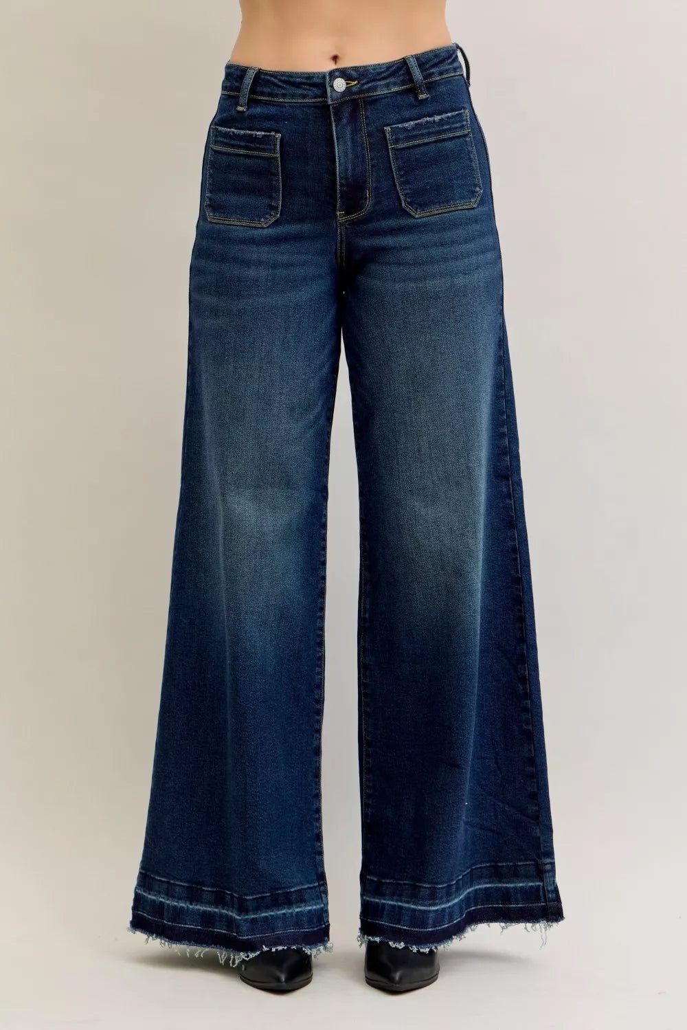 Judy Blue High Waist Palazzo Jeans with Front Patch Pockets - Bitsy Gypsy Boutique