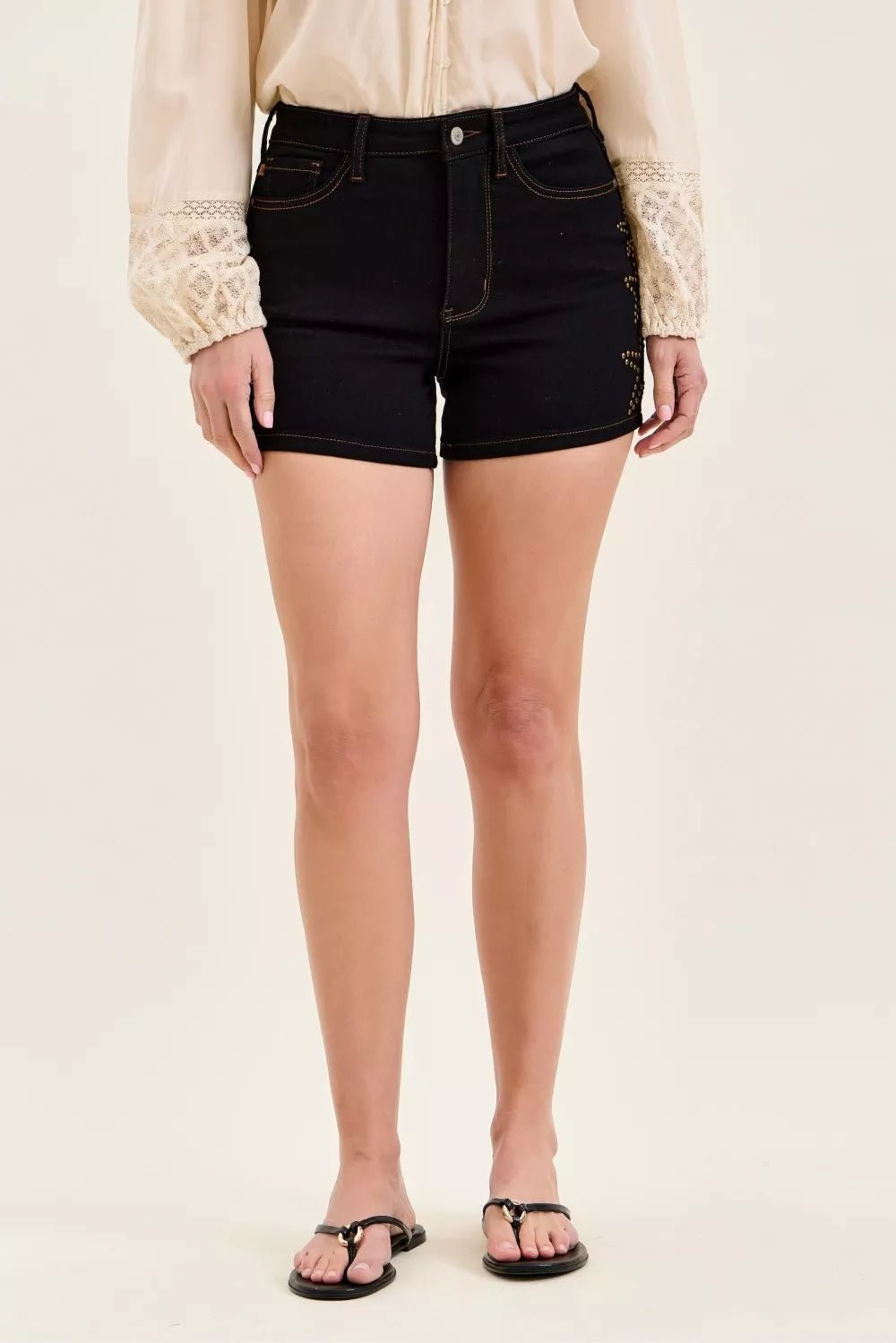 Judy Blue High Waist Slim Denim Short with Star Studded - Bitsy Gypsy Boutique