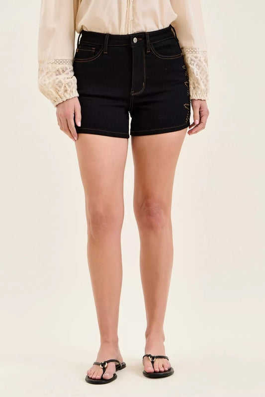 Judy Blue High Waist Slim Denim Short with Star Studded - Bitsy Gypsy Boutique