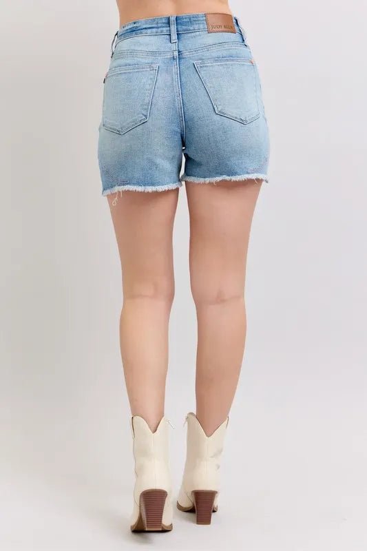 Judy Blue High Waist Western Embroidery Detail Cut Off Denim Shorts - Bitsy Gypsy Boutique
