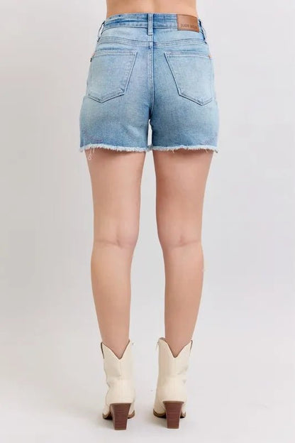 Judy Blue High Waist Western Embroidery Detail Cut Off Denim Shorts - Bitsy Gypsy Boutique