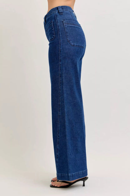 Judy Blue High - Waisted Retro Wide Jeans with Patch Pkts & Twisted Seams - Bitsy Gypsy Boutique