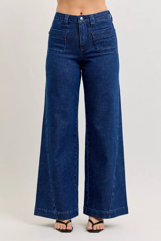 Judy Blue High - Waisted Retro Wide Jeans with Patch Pkts & Twisted Seams - Bitsy Gypsy Boutique