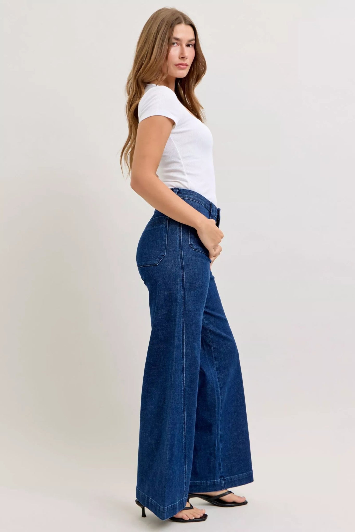 Judy Blue High - Waisted Retro Wide Jeans with Patch Pkts & Twisted Seams - Bitsy Gypsy Boutique
