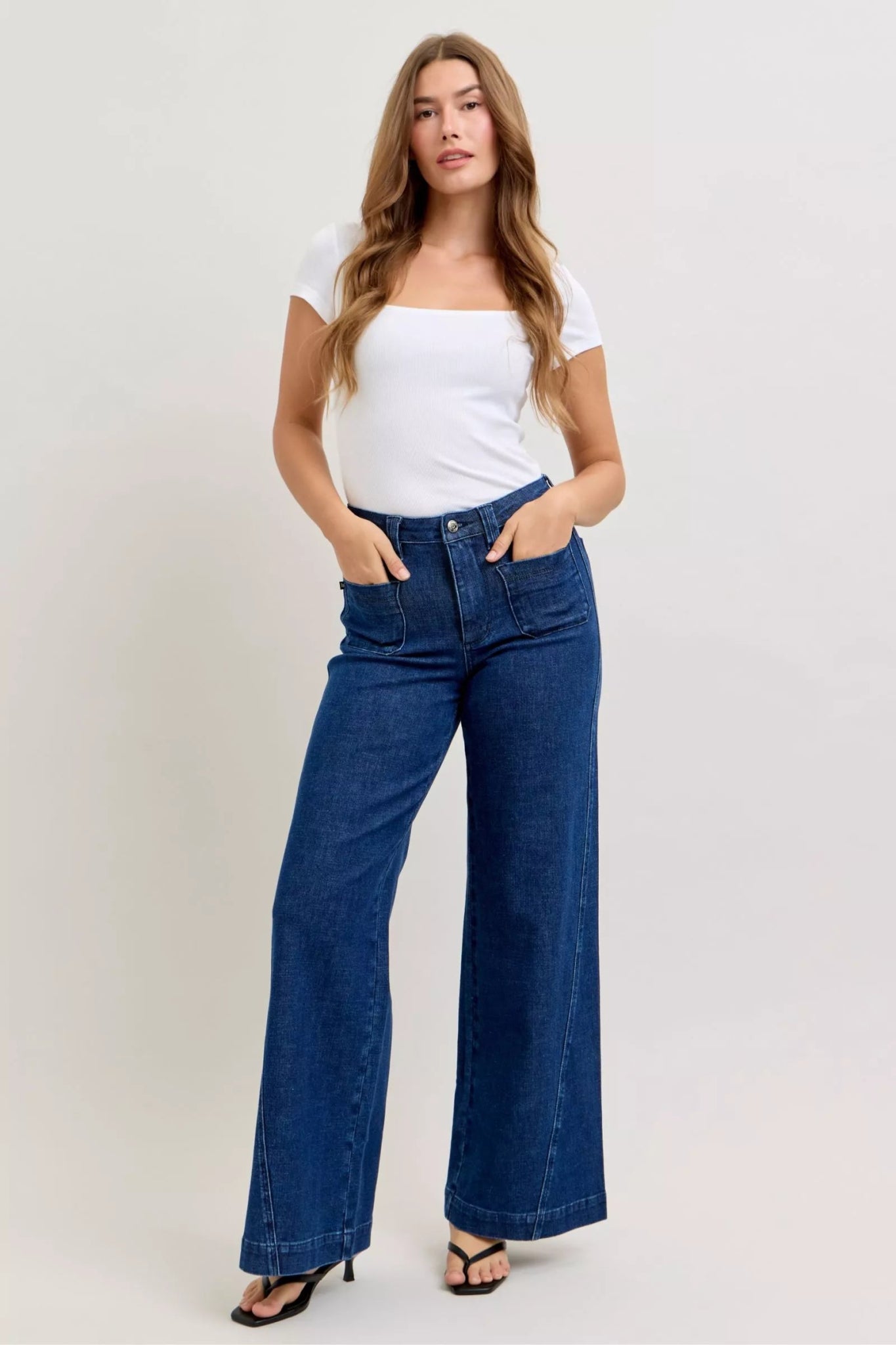 Judy Blue High - Waisted Retro Wide Jeans with Patch Pkts & Twisted Seams - Bitsy Gypsy Boutique