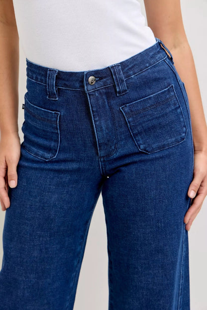 Judy Blue High - Waisted Retro Wide Jeans with Patch Pkts & Twisted Seams - Bitsy Gypsy Boutique