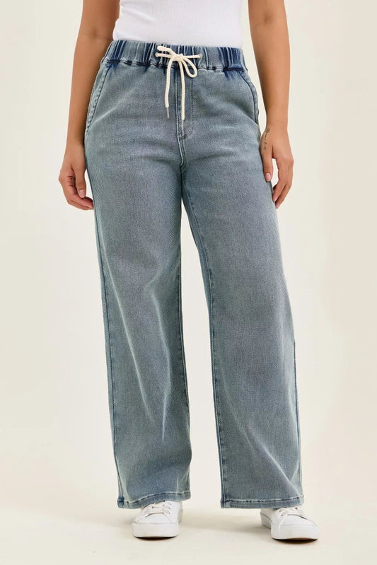 Judy Blue Hight Waist Wilhelmina Baggy Jeans with Md Aged Stone Blue Wash - Bitsy Gypsy Boutique