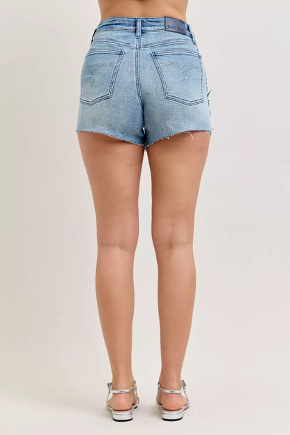 Judy Blue Hw Rigid Magic Cut Off Denim Shorts with Raw Side Seams - Bitsy Gypsy Boutique