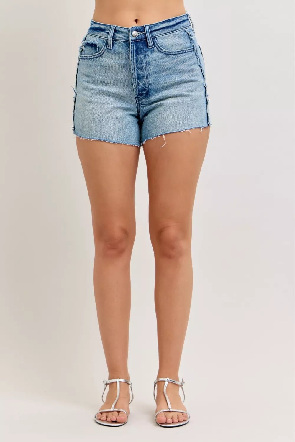 Judy Blue Hw Rigid Magic Cut Off Denim Shorts with Raw Side Seams - Bitsy Gypsy Boutique