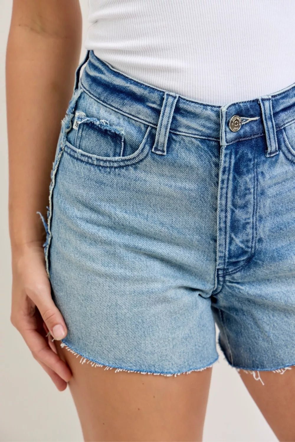 Judy Blue Hw Rigid Magic Cut Off Denim Shorts with Raw Side Seams - Bitsy Gypsy Boutique