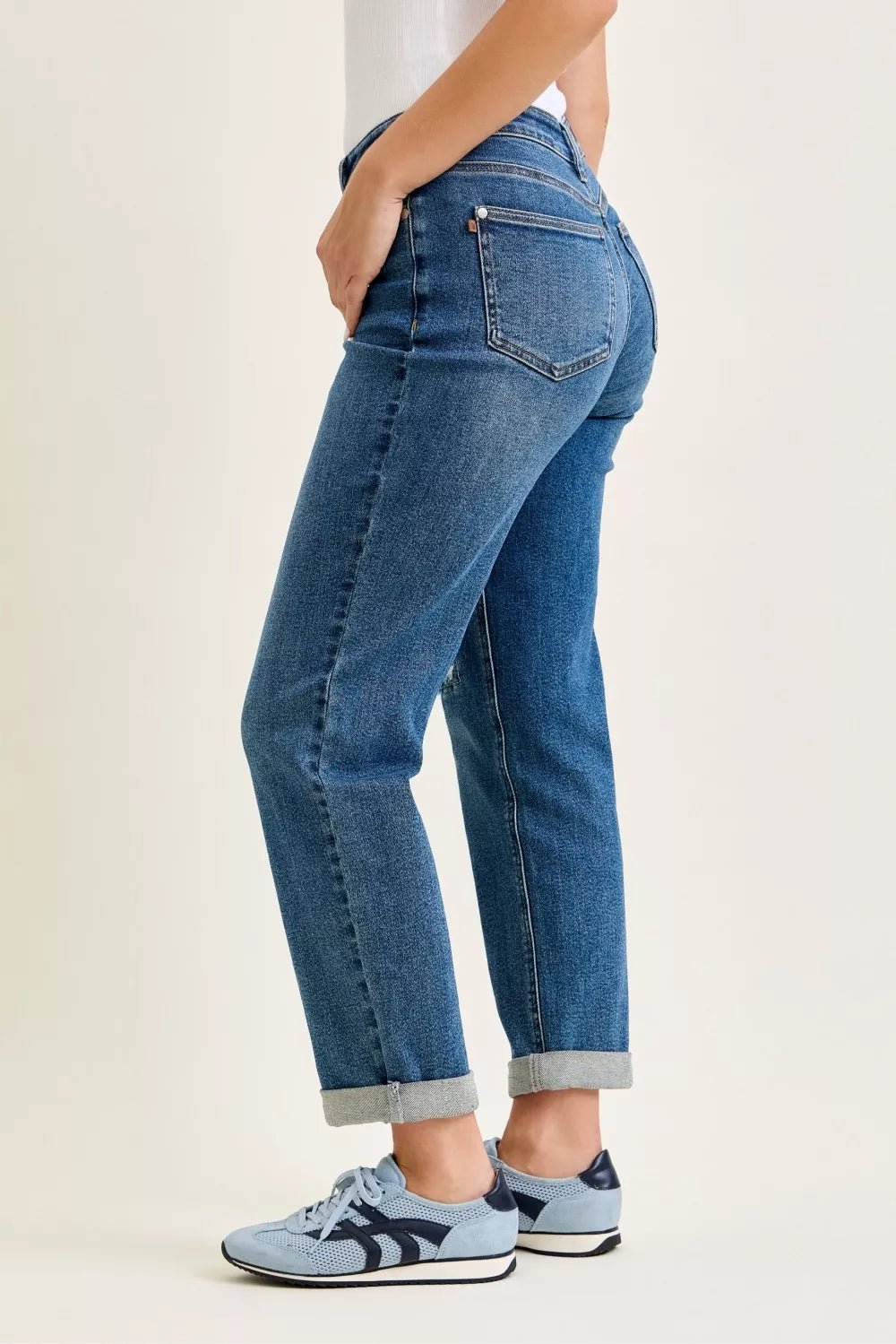 Judy Blue Mid Rise Boyfriend Embroidered Repair Patch Jeans - Bitsy Gypsy Boutique