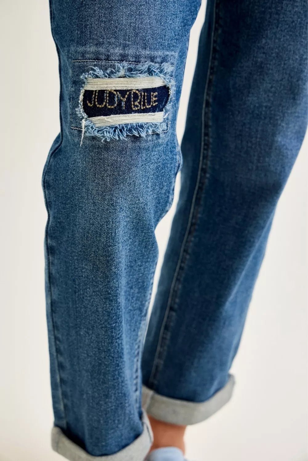 Judy Blue Mid Rise Boyfriend Embroidered Repair Patch Jeans - Bitsy Gypsy Boutique