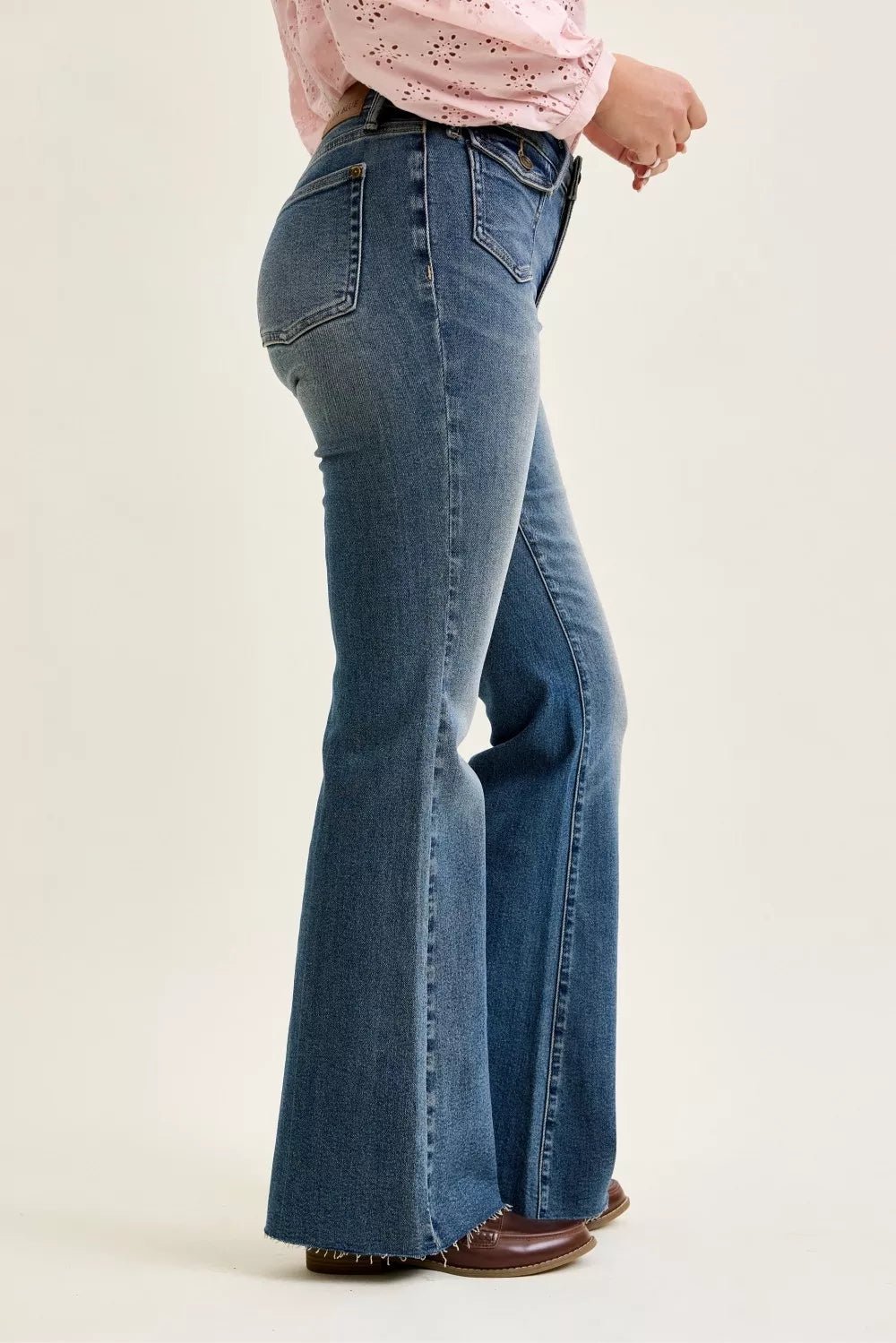 Judy Blue Mid Rise Flare Jeans with Front Flap Pockets - Bitsy Gypsy Boutique