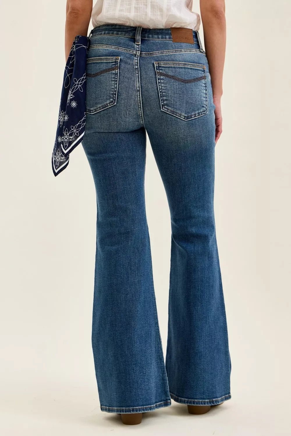 Judy Blue Mid Rise Jaqueline Flare with Triple Needle Back Pkts and Bandana Loop - Bitsy Gypsy Boutique