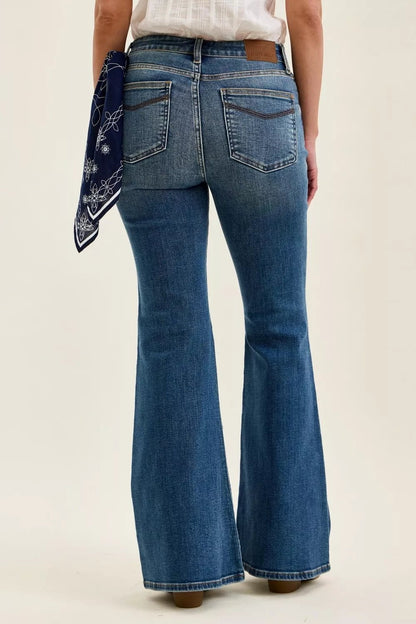 Judy Blue Mid Rise Jaqueline Flare with Triple Needle Back Pkts and Bandana Loop - Bitsy Gypsy Boutique