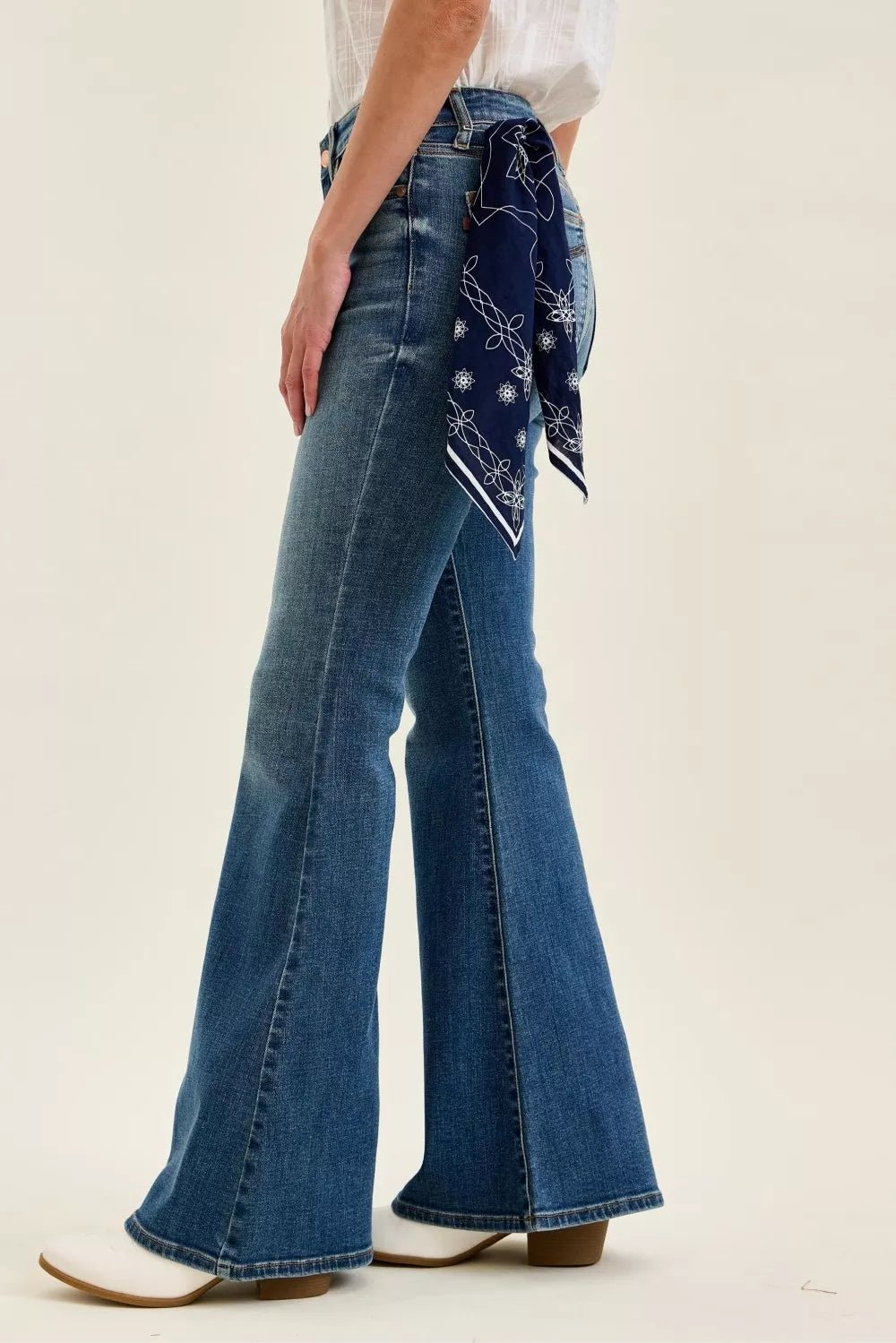 Judy Blue Mid Rise Jaqueline Flare with Triple Needle Back Pkts and Bandana Loop - Bitsy Gypsy Boutique