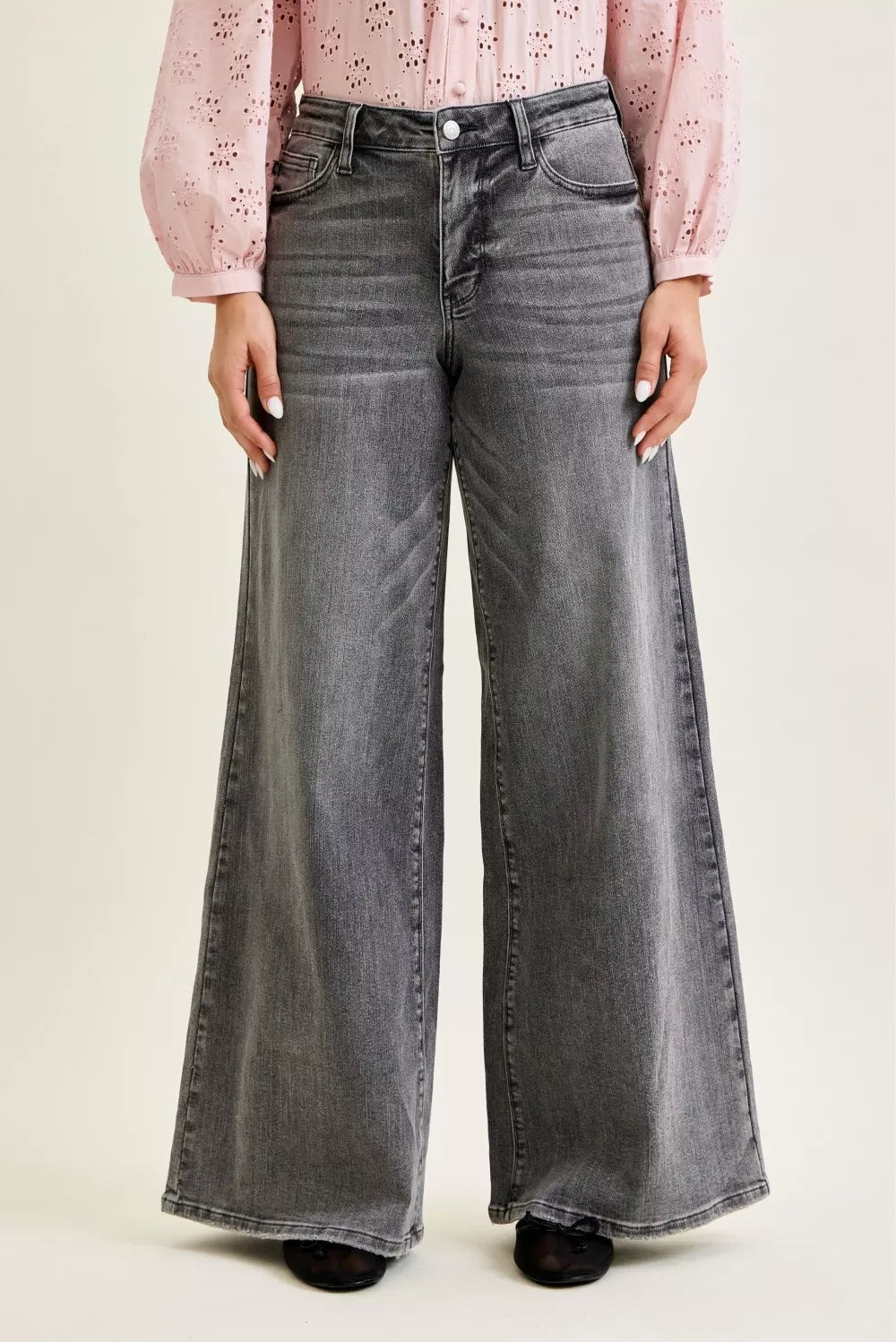 Judy Blue Mid Rise Palazzo Split Back Yoke - Bitsy Gypsy Boutique