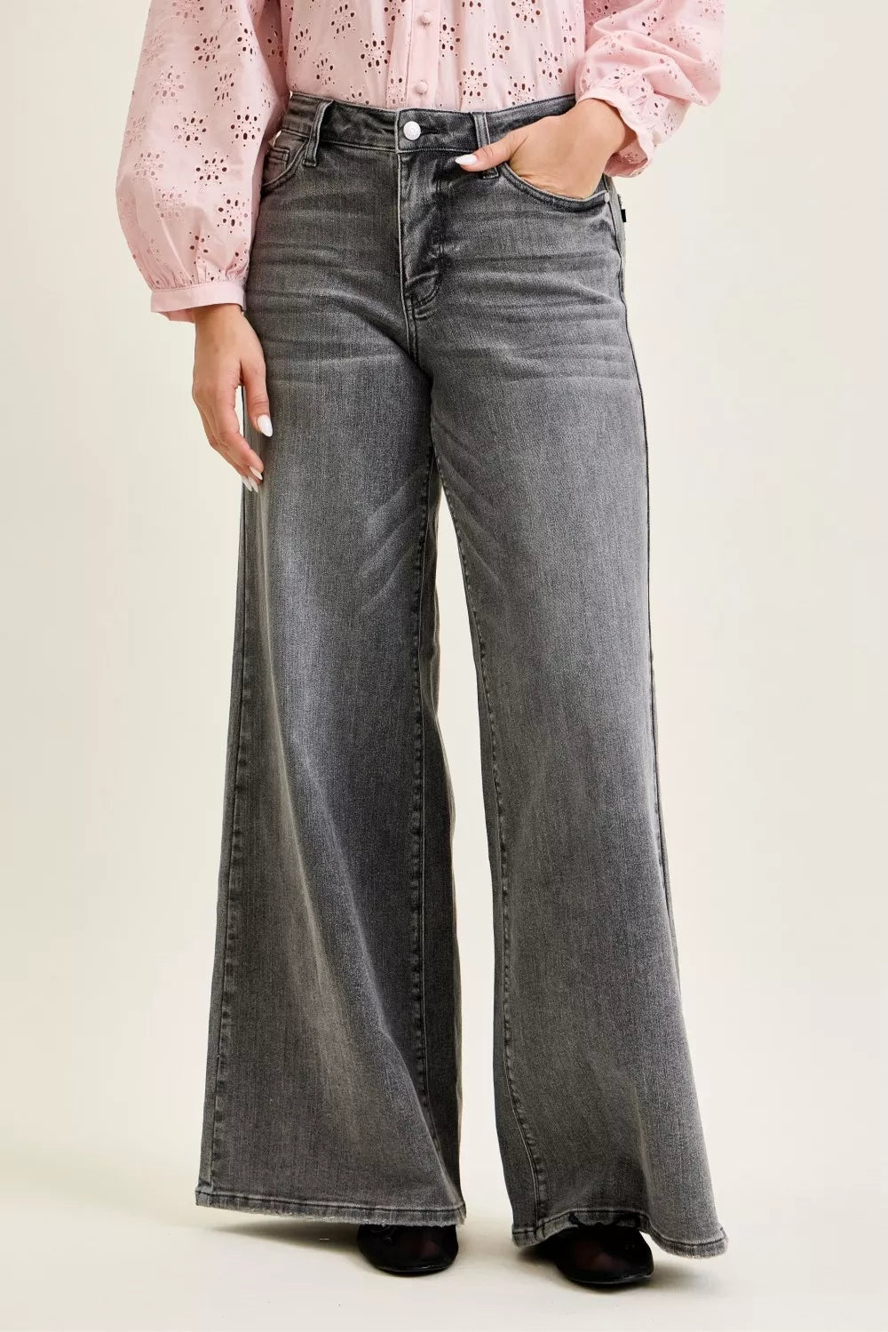 Judy Blue Mid Rise Palazzo Split Back Yoke - Bitsy Gypsy Boutique