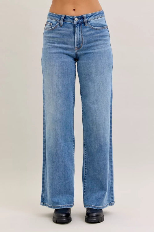 Judy Blue Mid Rise Retro Wide Leg Jeans - Bitsy Gypsy Boutique