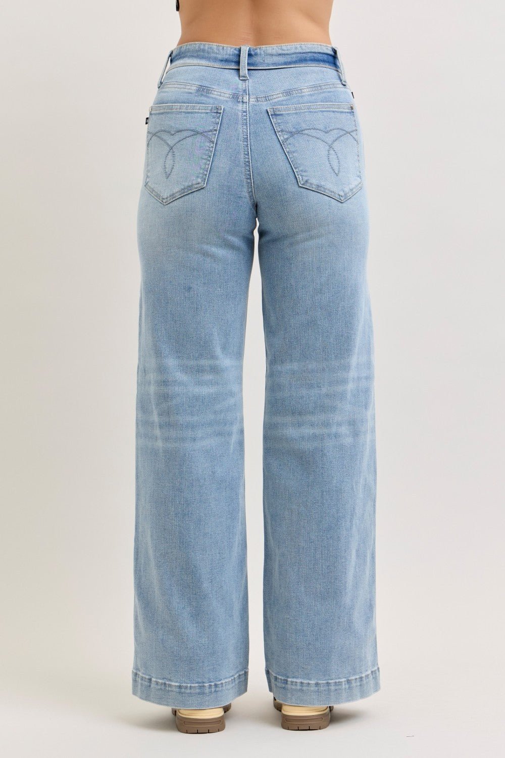Judy Blue Mid Rise Retro Wide Leg Jeans with Fold - over Waistband - Bitsy Gypsy Boutique