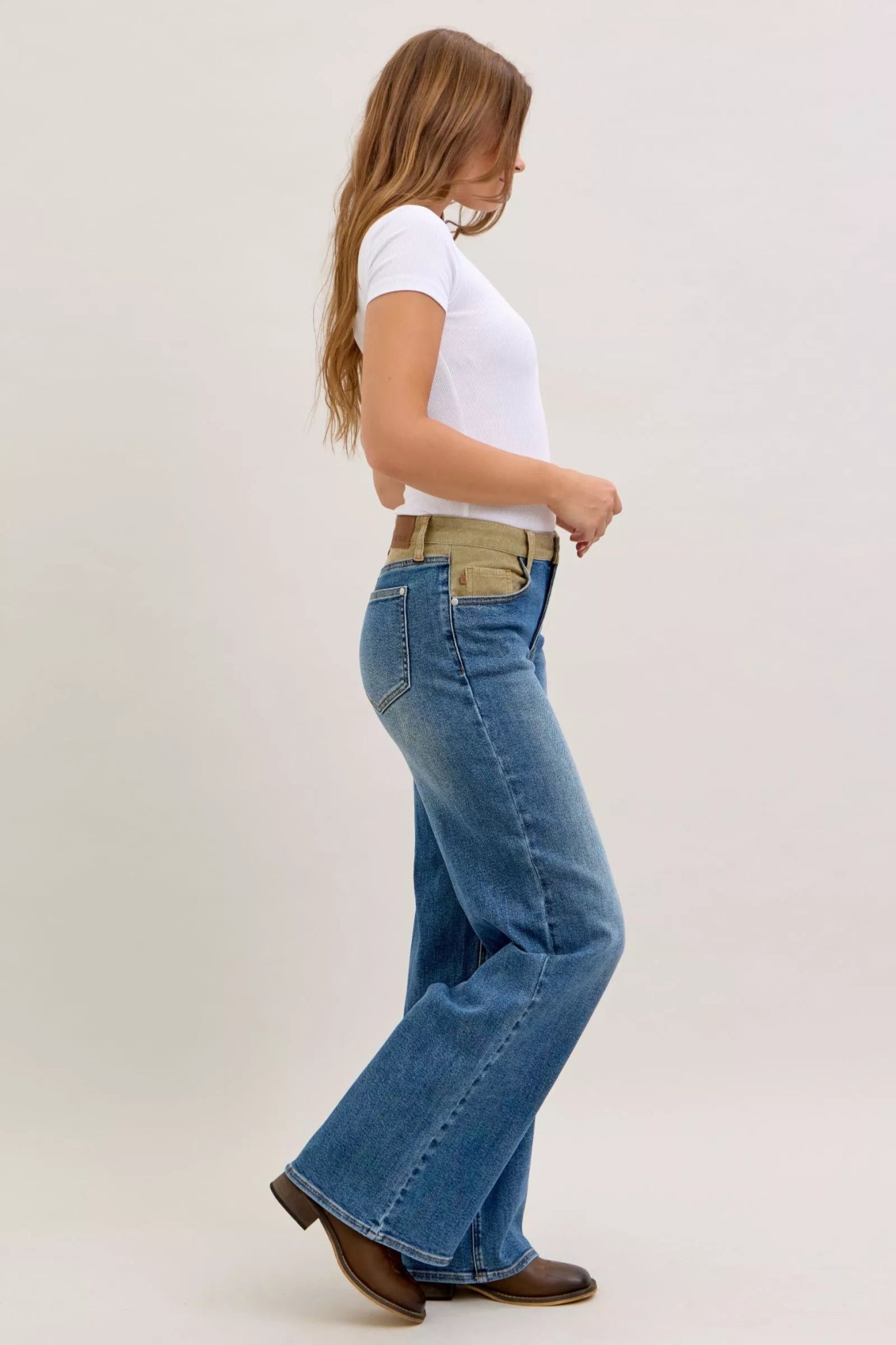 Judy Blue MR Column Straight Jeans with Corduroy Waist - Bitsy Gypsy Boutique