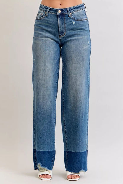 Judy Blue Raw Hem High Waist Column Straight Jeans - Bitsy Gypsy Boutique