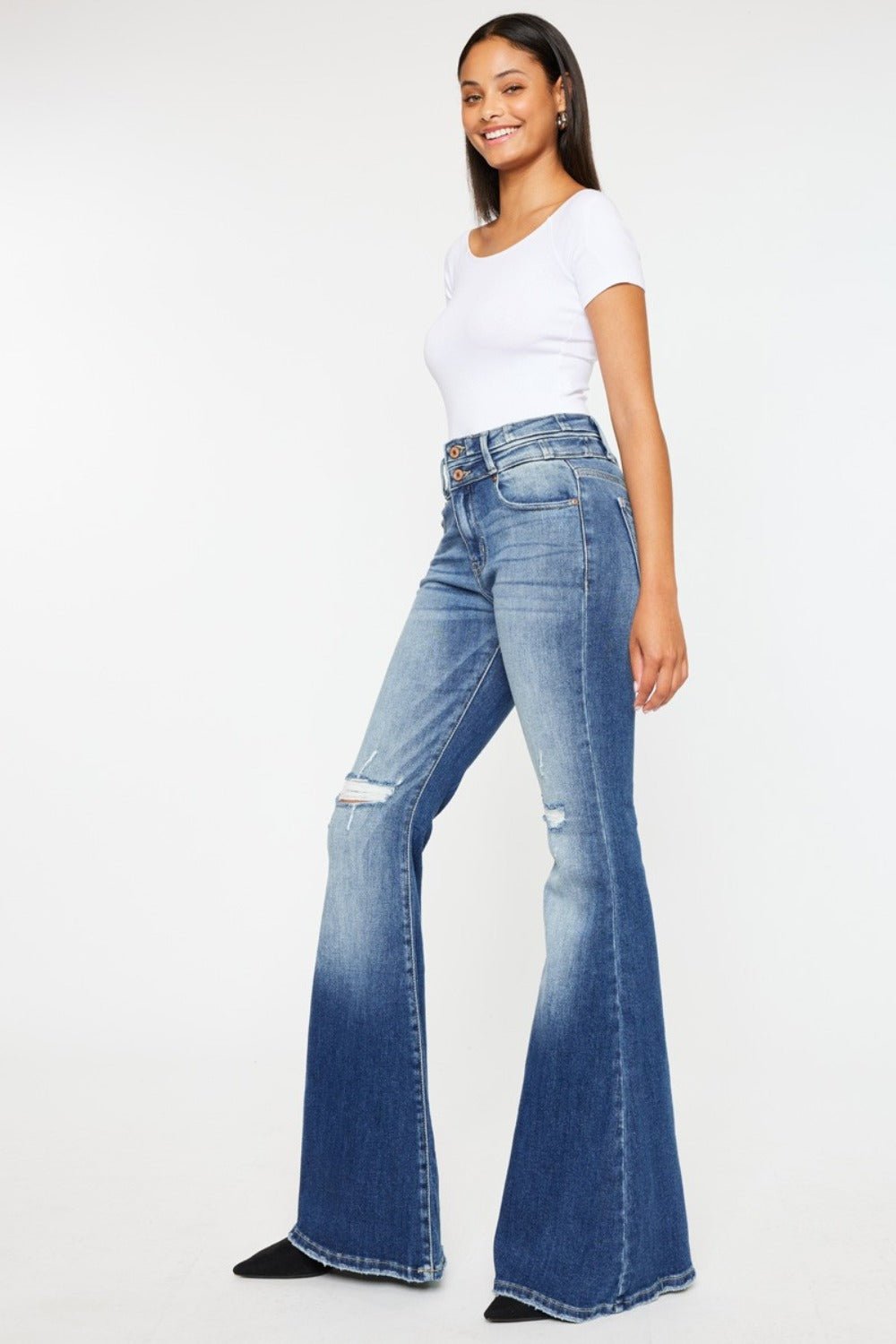 Kancan High Rise Wide Waistband Flare Jeans - Bitsy Gypsy Boutique