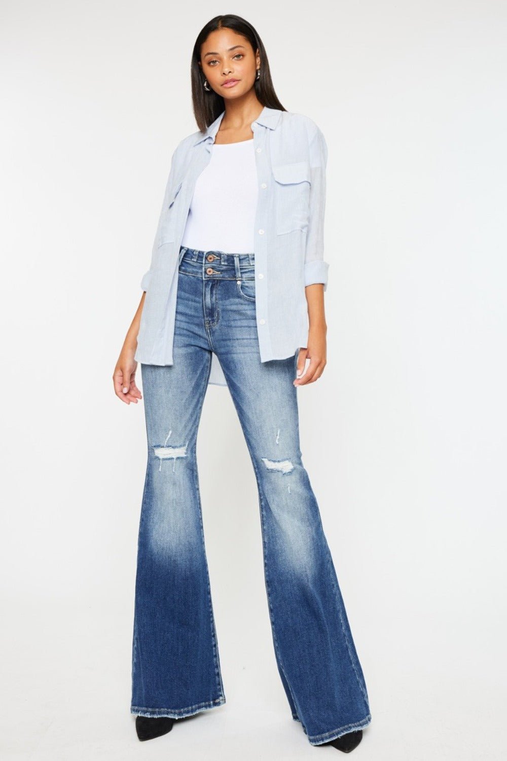 Kancan High Rise Wide Waistband Flare Jeans - Bitsy Gypsy Boutique