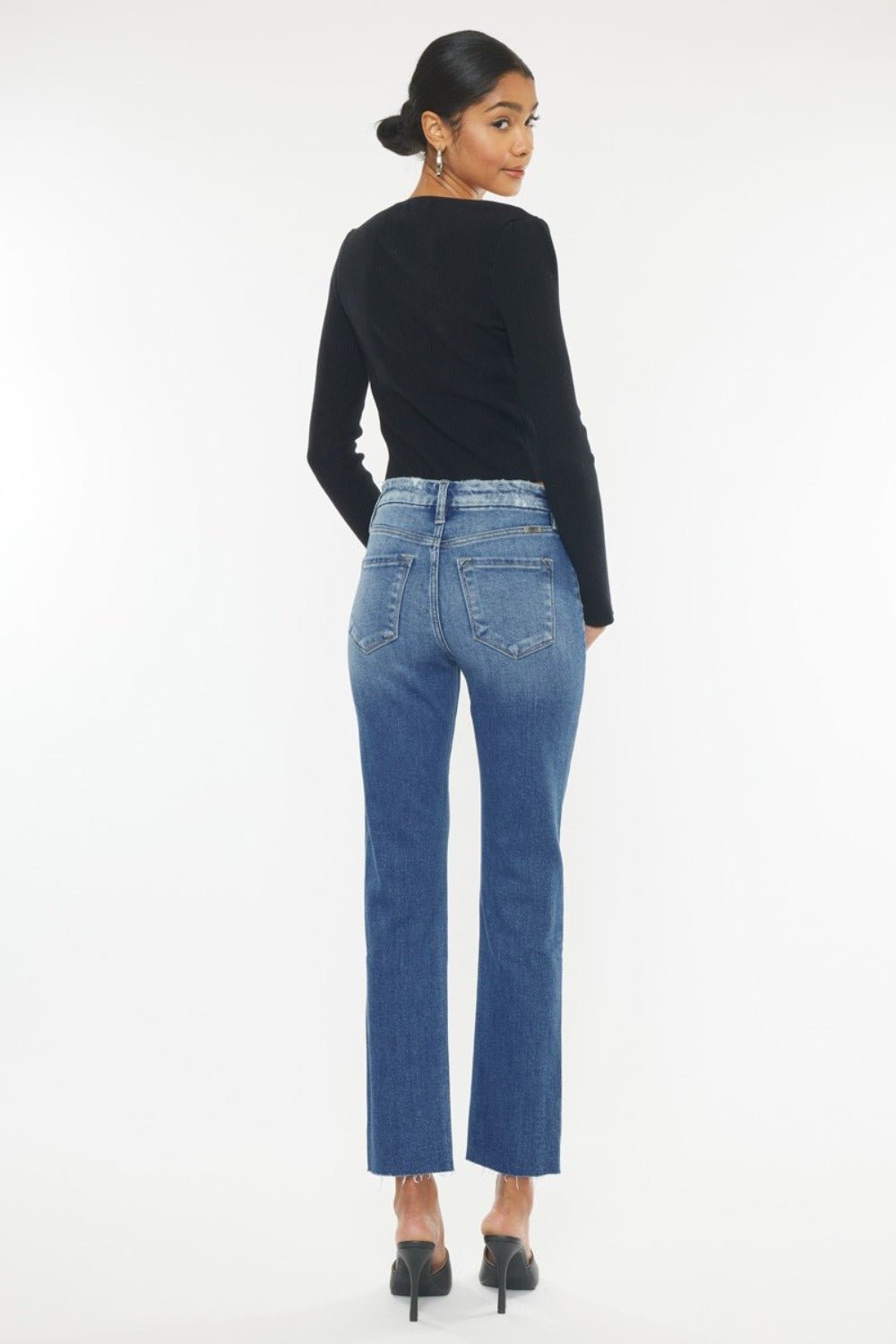 Kancan High Rise Wide Waistband Slim Straight Jeans - Bitsy Gypsy Boutique