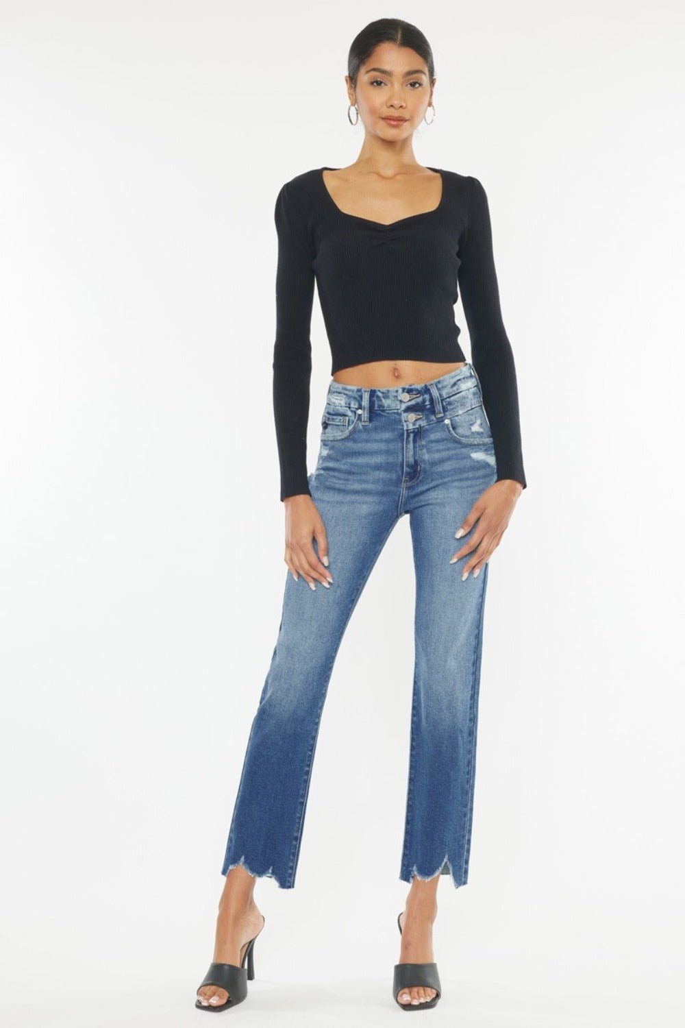 Kancan High Rise Wide Waistband Slim Straight Jeans - Bitsy Gypsy Boutique