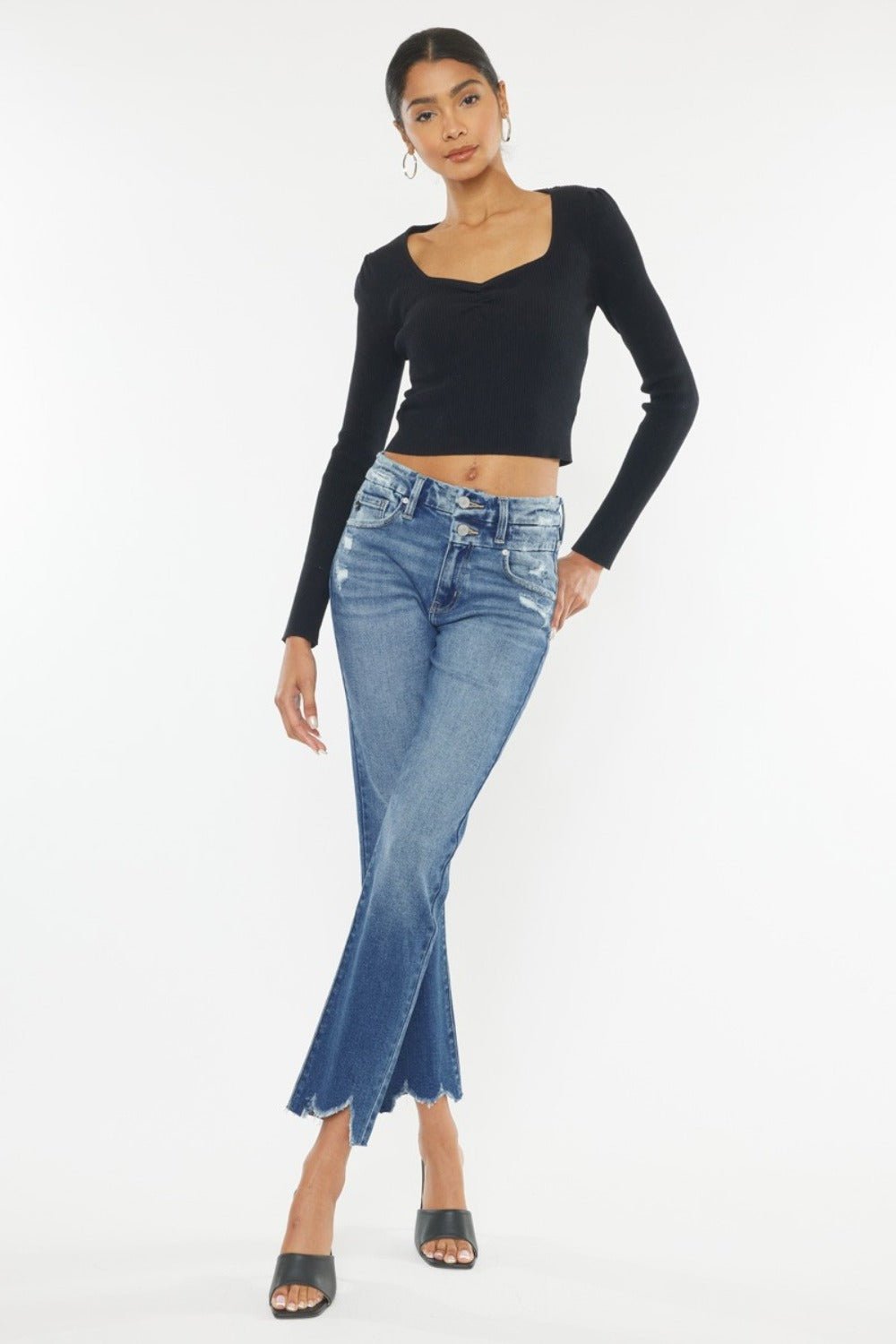 Kancan High Rise Wide Waistband Slim Straight Jeans - Bitsy Gypsy Boutique