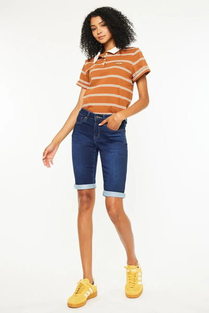 Kancan Mid Rise Bermuda Denim Shorts - Bitsy Gypsy Boutique
